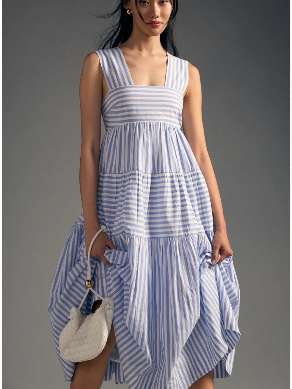 Anthropologie Large Petite Striped Helena Square Neck Midi Sun Dress EUC